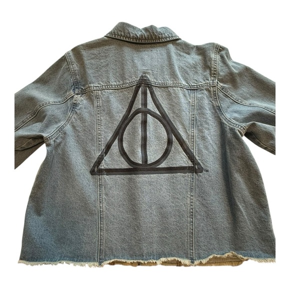 Harry Potter Deathly Hallows Girls Crop Denim Jacket - Size XL - Picture 5 of 16
